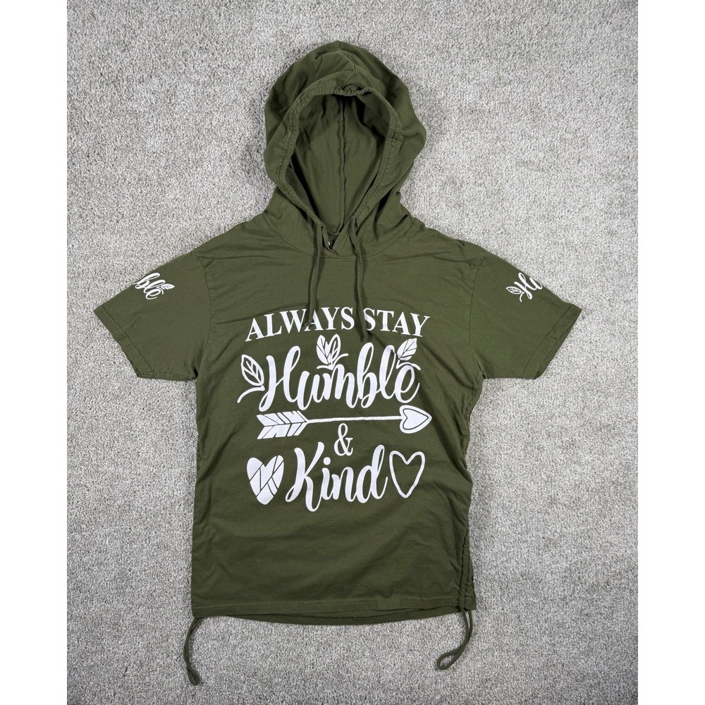 On‎ Fire Short Sleeve Hoodie Womens 2X Green Always Stay Humble & Kind Cinched